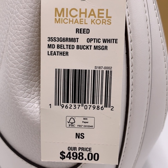 MICHAEL KORS  Reed Medium Pebbled Leather Bucket Bag Optic White NWT - Picture 16 of 16